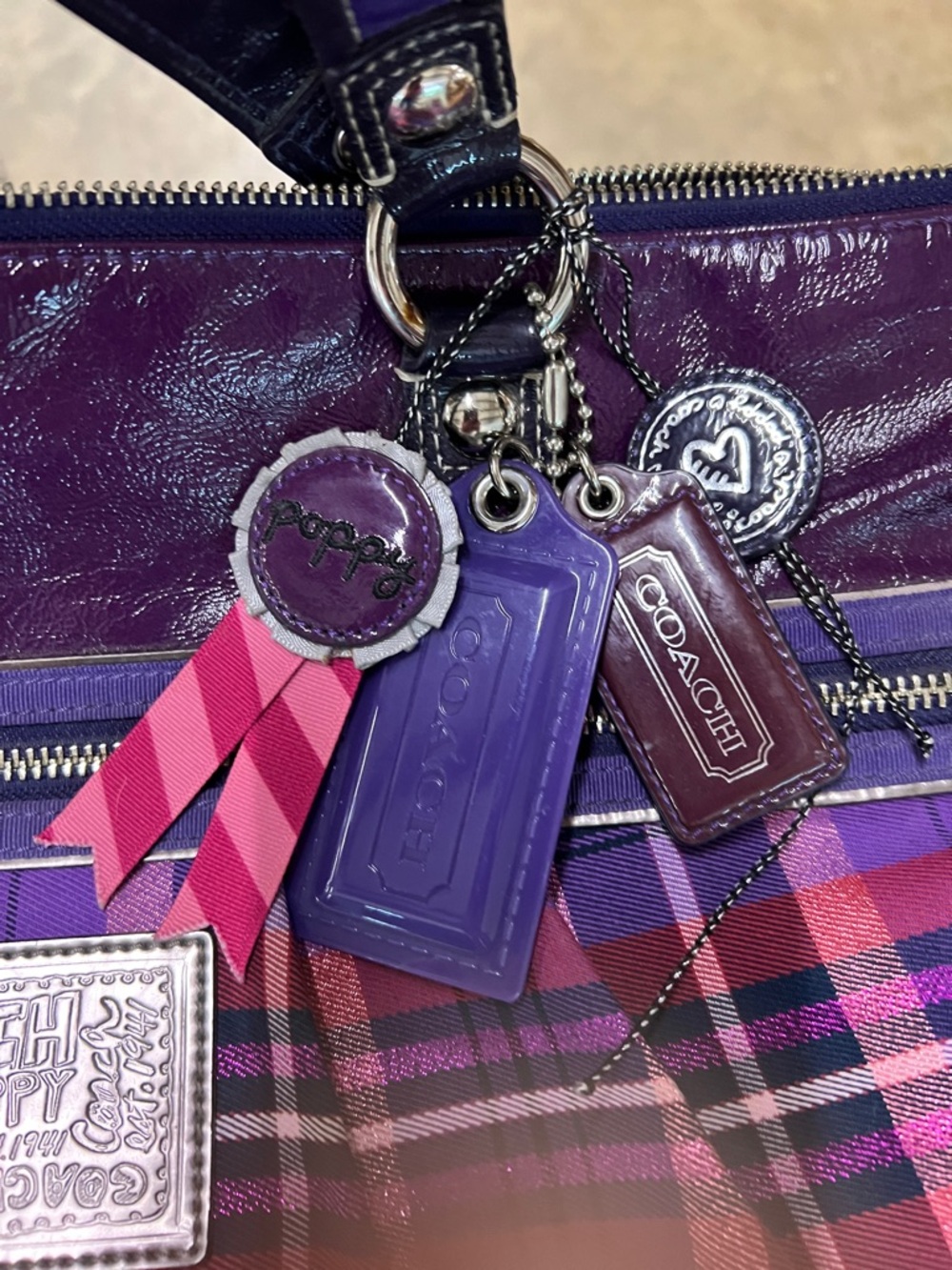Coach Purple Plaid Poppy Tote with Pink Accents - Picture 3 of 15